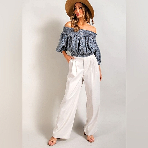 EE:SOME Smocked Leopard Heart Off Shoulder Puff Sleeve Top NWT - Picture 2 of 12